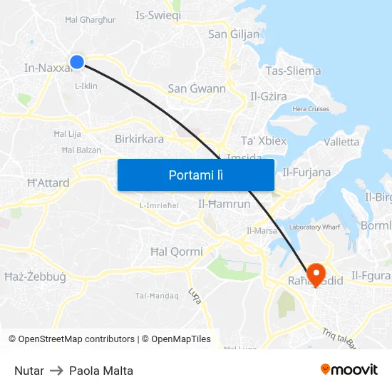 Nutar to Paola Malta map