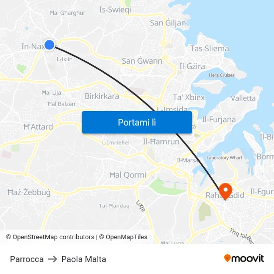 Parrocca to Paola Malta map