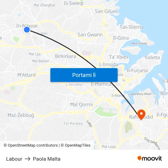 Labour to Paola Malta map