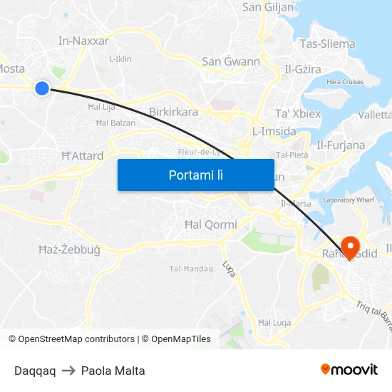 Daqqaq to Paola Malta map