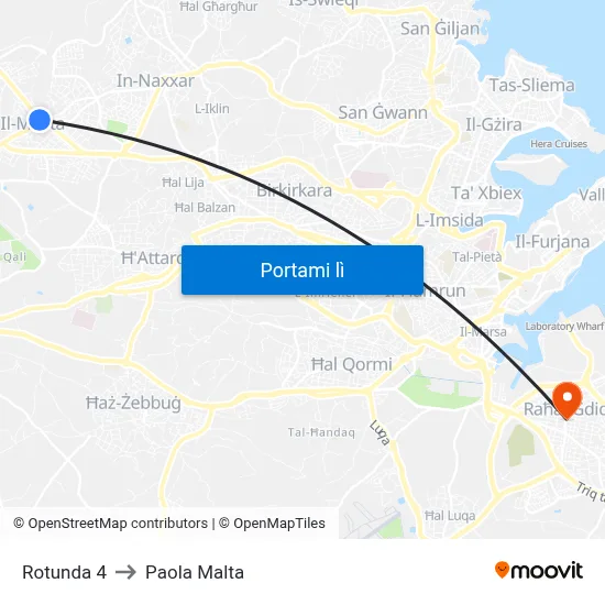 Rotunda 4 to Paola Malta map