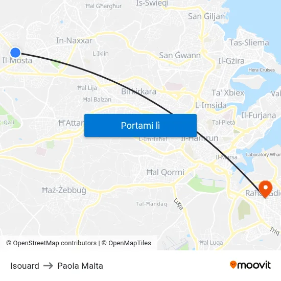 Isouard to Paola Malta map