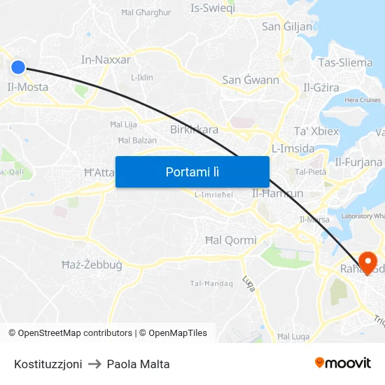 Kostituzzjoni to Paola Malta map