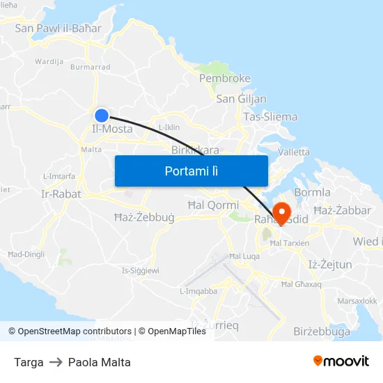 Targa to Paola Malta map