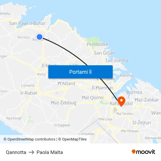 Qannotta to Paola Malta map