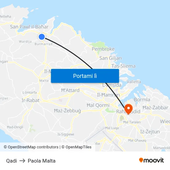 Qadi to Paola Malta map