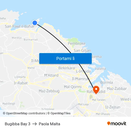 Bugibba Bay 3 to Paola Malta map