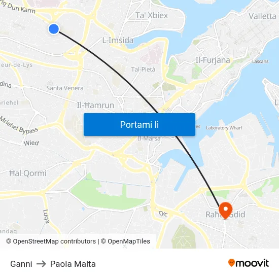 Ganni to Paola Malta map