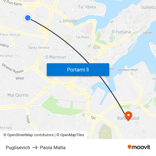 Puglisevich to Paola Malta map