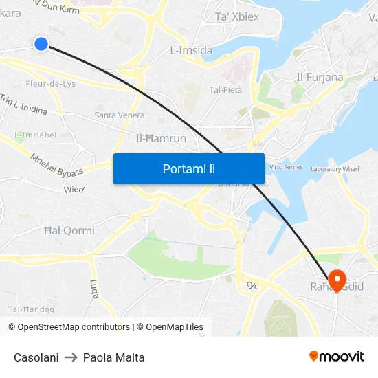 Casolani to Paola Malta map