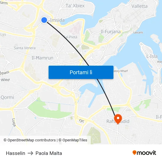 Hasselin to Paola Malta map