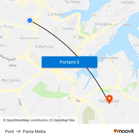 Pont to Paola Malta map