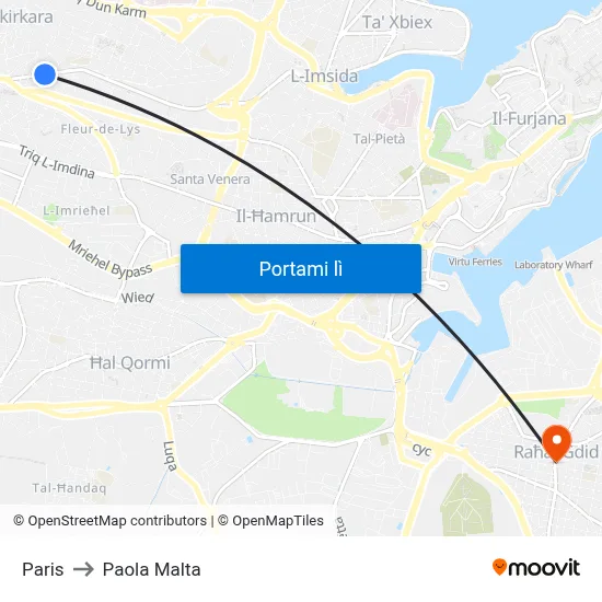 Paris to Paola Malta map