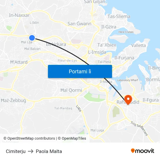 Cimiterju to Paola Malta map