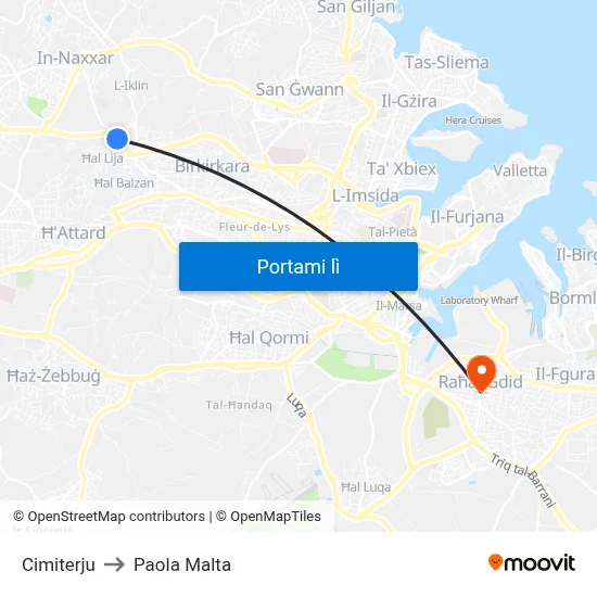 Cimiterju to Paola Malta map
