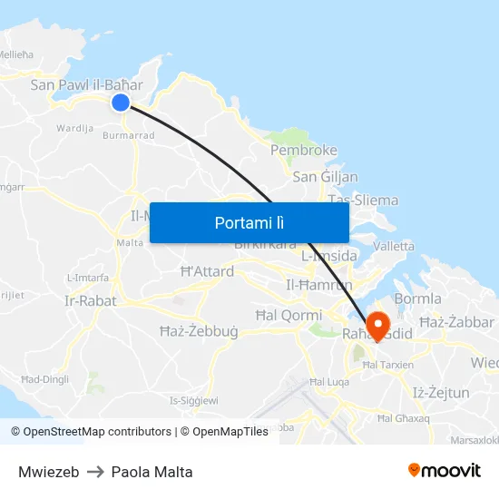 Mwiezeb to Paola Malta map