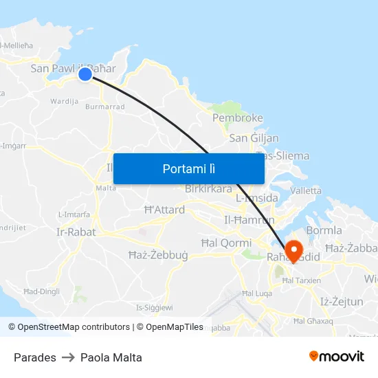 Parades to Paola Malta map