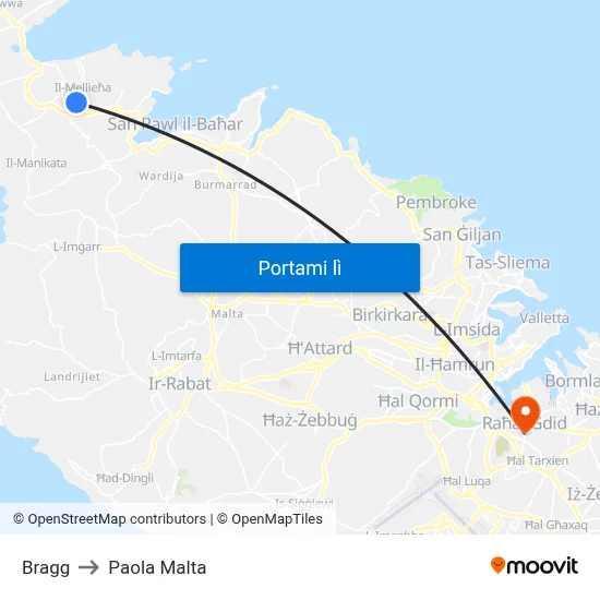 Bragg to Paola Malta map