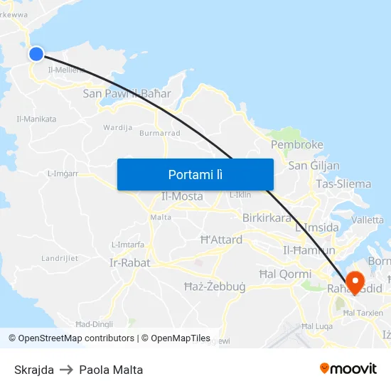 Skrajda to Paola Malta map