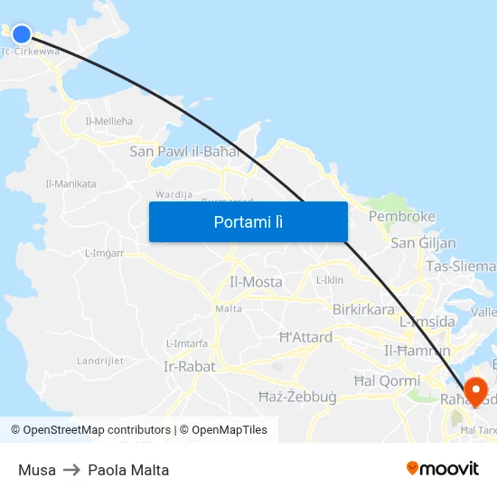 Musa to Paola Malta map