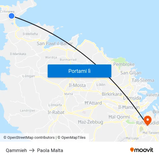 Qammieh to Paola Malta map
