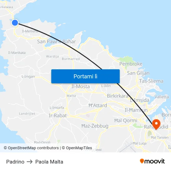 Padrino to Paola Malta map