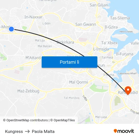 Kungress to Paola Malta map