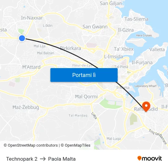Technopark 2 to Paola Malta map