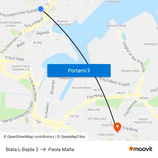 Blata L-Bajda 3 to Paola Malta map