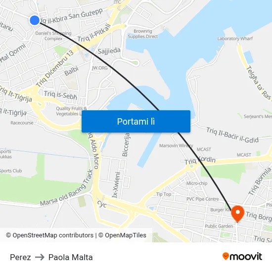 Perez to Paola Malta map