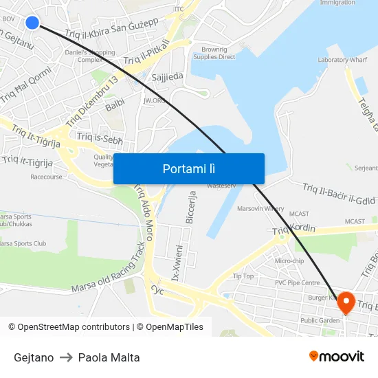 Gejtano to Paola Malta map