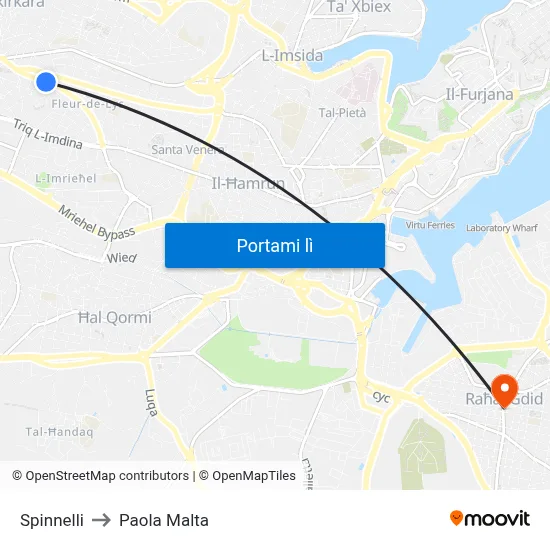 Spinnelli to Paola Malta map