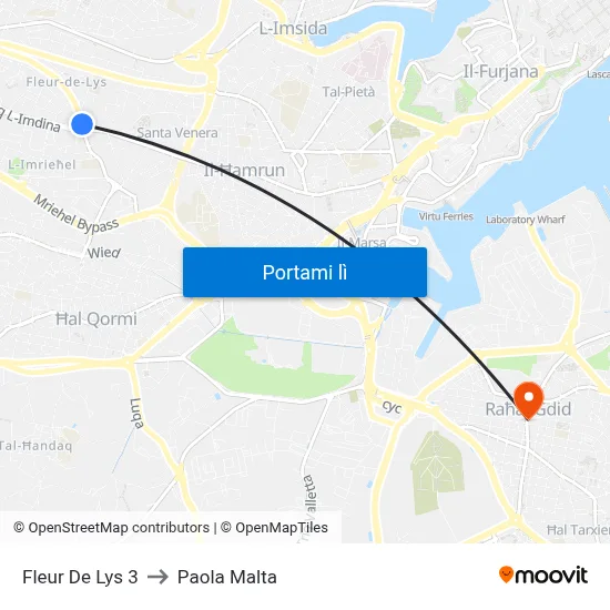 Fleur De Lys 3 to Paola Malta map