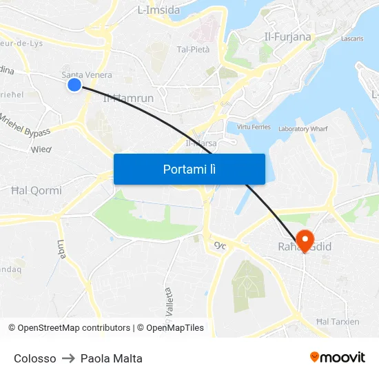 Colosso to Paola Malta map