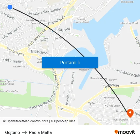 Gejtano to Paola Malta map