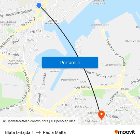 Blata L-Bajda 1 to Paola Malta map