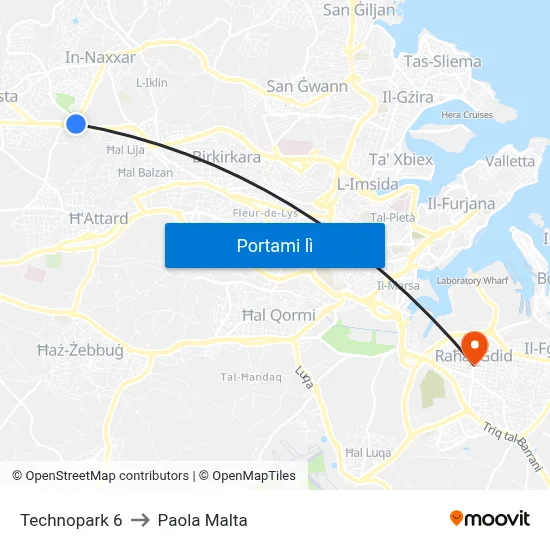 Technopark 6 to Paola Malta map