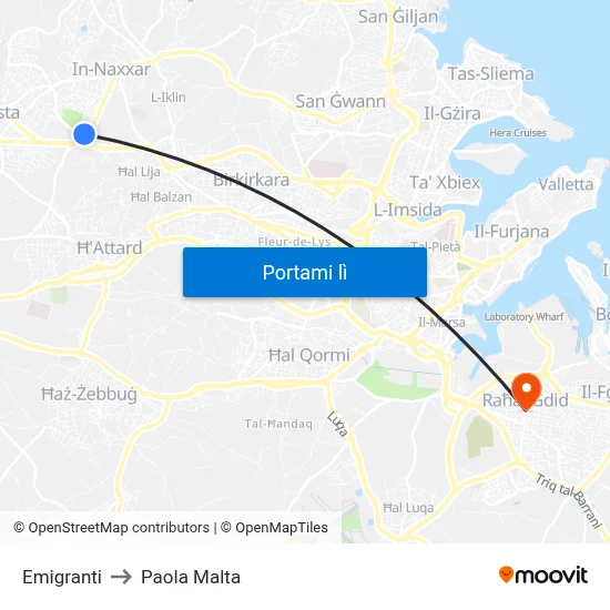 Emigranti to Paola Malta map