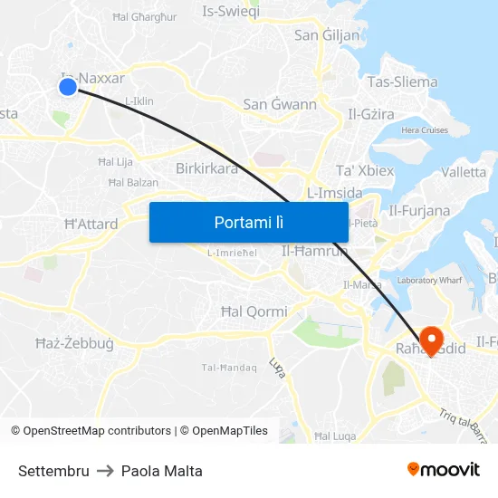Settembru to Paola Malta map