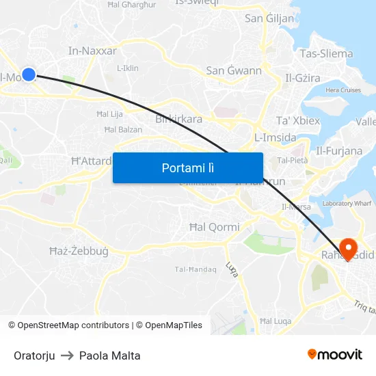 Oratorju to Paola Malta map