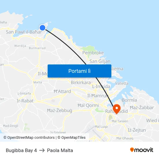 Bugibba Bay 4 to Paola Malta map