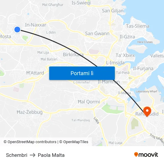 Schembri to Paola Malta map