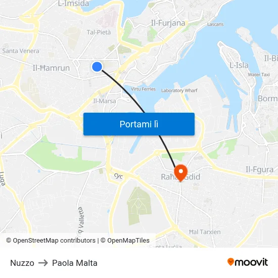 Nuzzo to Paola Malta map