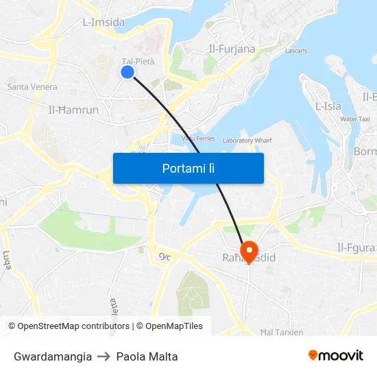 Gwardamangia to Paola Malta map