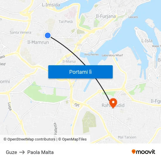 Guze to Paola Malta map