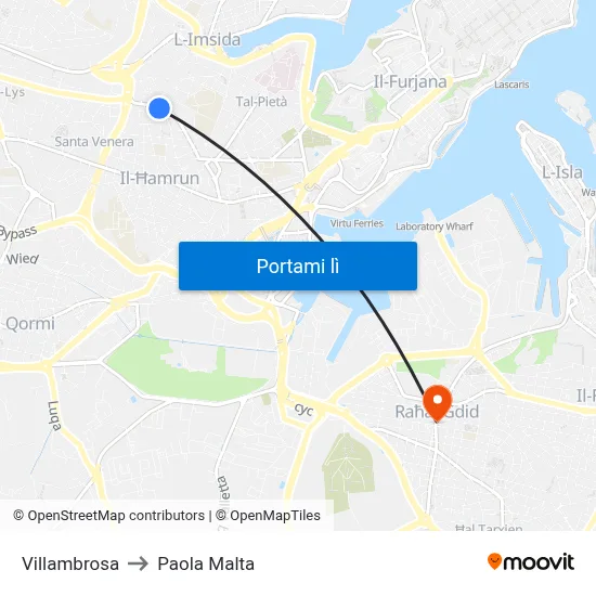 Villambrosa to Paola Malta map