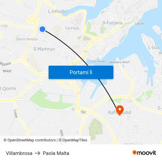 Villambrosa to Paola Malta map