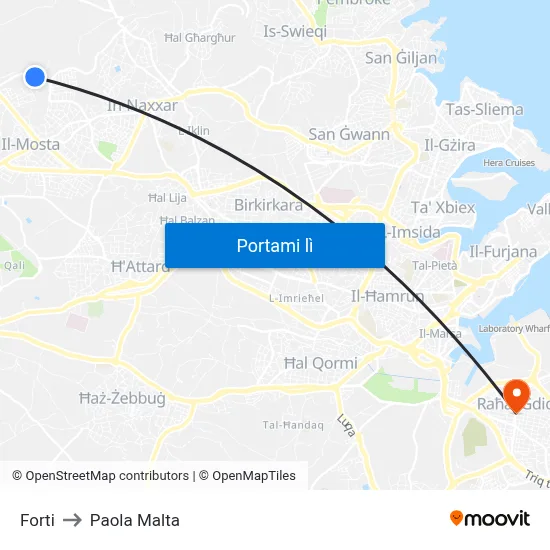 Forti to Paola Malta map