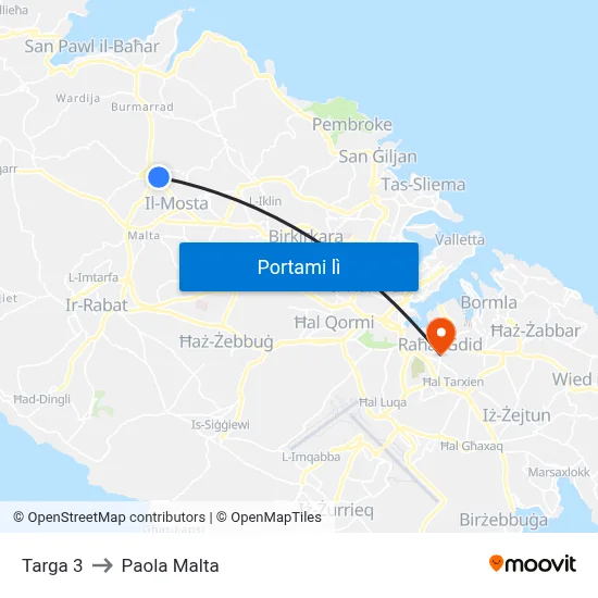 Targa 3 to Paola Malta map