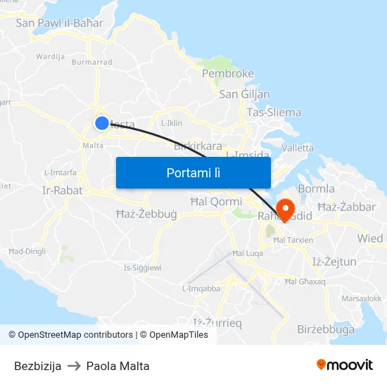 Bezbizija to Paola Malta map